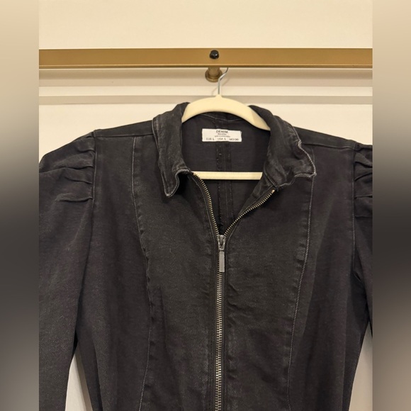 Bershka Black Denim Belted Puff Long Sleeve Dress- Large - Picture 8 of 11